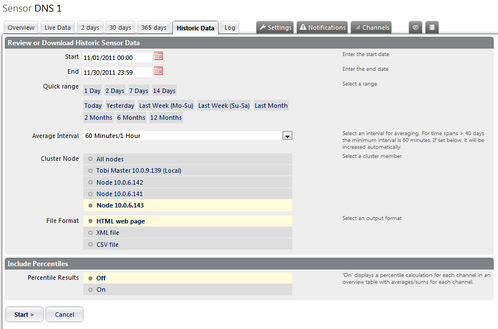 Historic Data Tab of a Ping Sensor