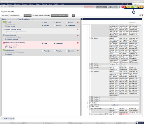 Manual Sensor Selection for Reports